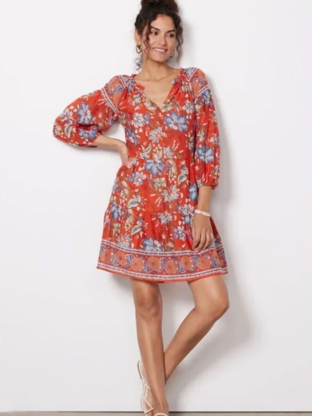 Velvet by Graham & Spencer Lilah Floral Cotton Boho Dress Red S